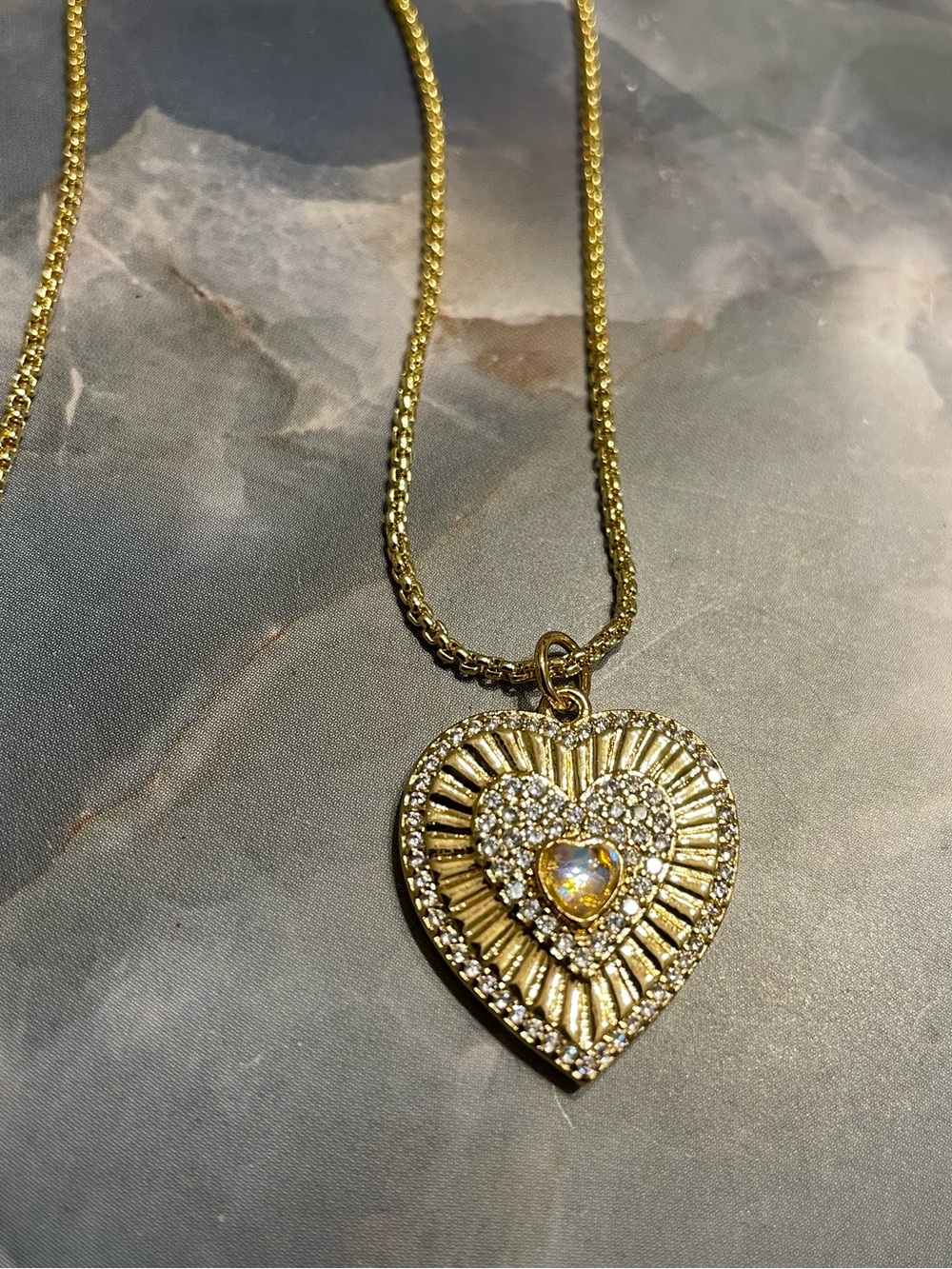 Gold Heart Pendant Necklace with Crystal Accent